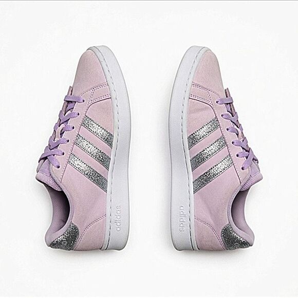 adidas Shoes - Adidas Grand Court 2.0 K Lavender Purple Silver Glitter Sneakers Youth 6 / Wmn 7